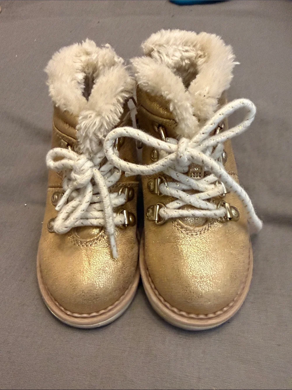 Cat & Jack Metallic Gold Faux-Fur Lace-Up Kids Boots